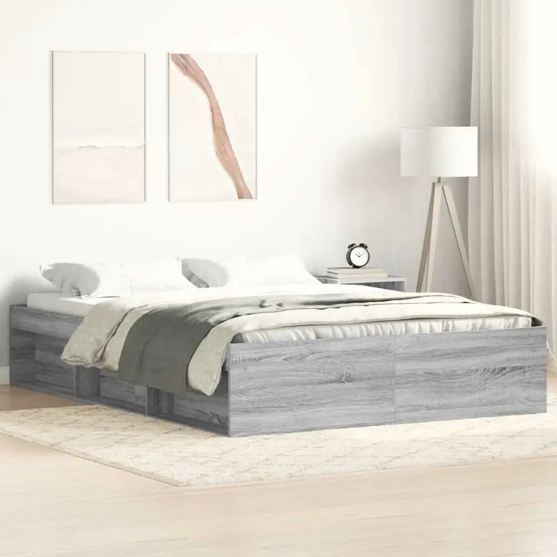 Houten bedframe met multiplex lattenbodem voor een moderne slaapkamer - Grijs sonoma / 135 x 190 cm - Bedden & bedframes