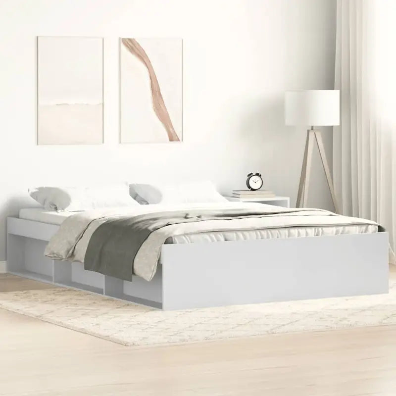 Houten bedframe met multiplex lattenbodem voor een moderne slaapkamer - Wit / 135 x 190 cm - Bedden & bedframes