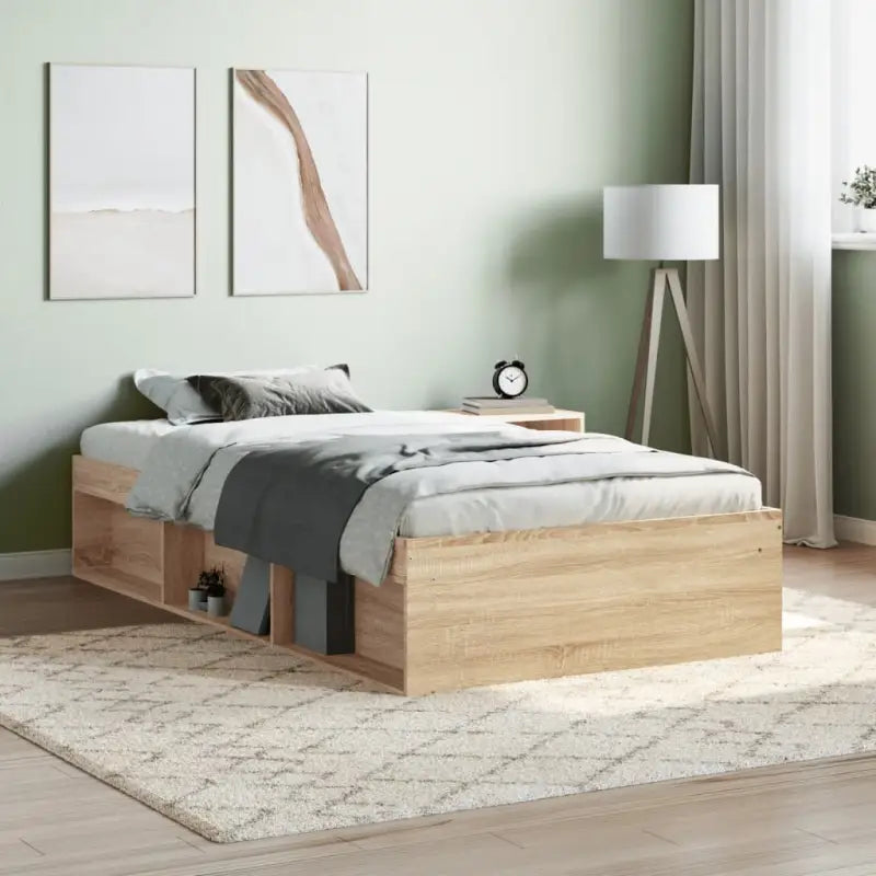 Houten bedframe met multiplex lattenbodem voor een moderne slaapkamer - Sonoma eiken / 100 x 200 cm - Bedden & bedframes