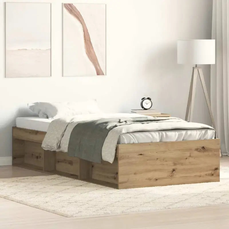 Houten bedframe met multiplex lattenbodem voor een moderne slaapkamer - artisanaal eikenkleurig / 100 x 200 cm - Bedden