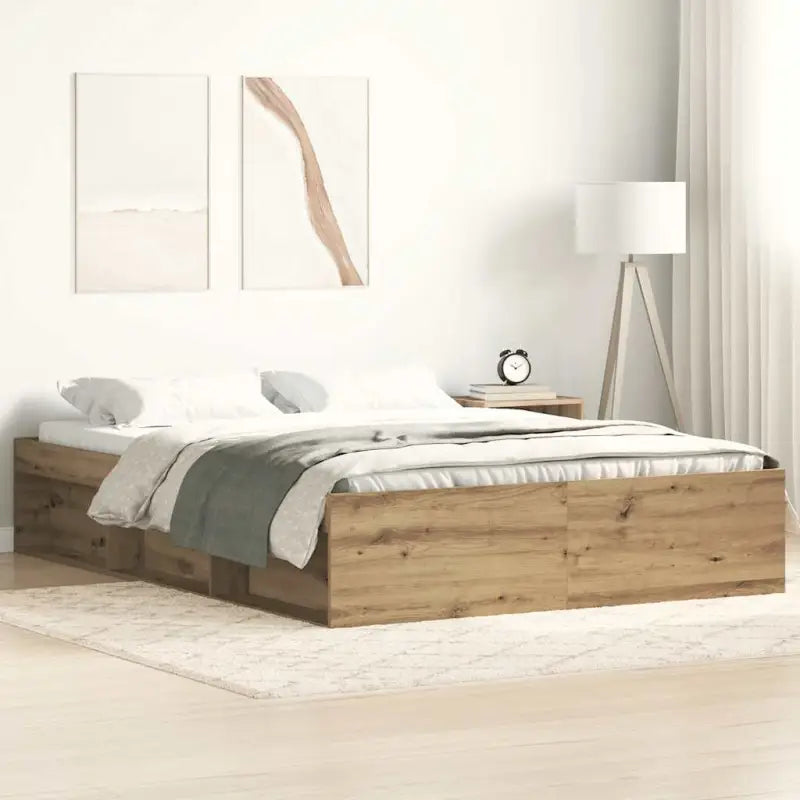 Houten bedframe met multiplex lattenbodem voor een moderne slaapkamer - artisanaal eikenkleurig / 120 x 200 cm - Bedden