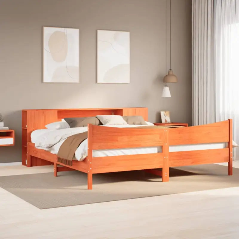 Houten bedframe van massief grenenhout voor een moderne slaapkamer - Wasbruin / 200 x 200 cm - Bedden & bedframes
