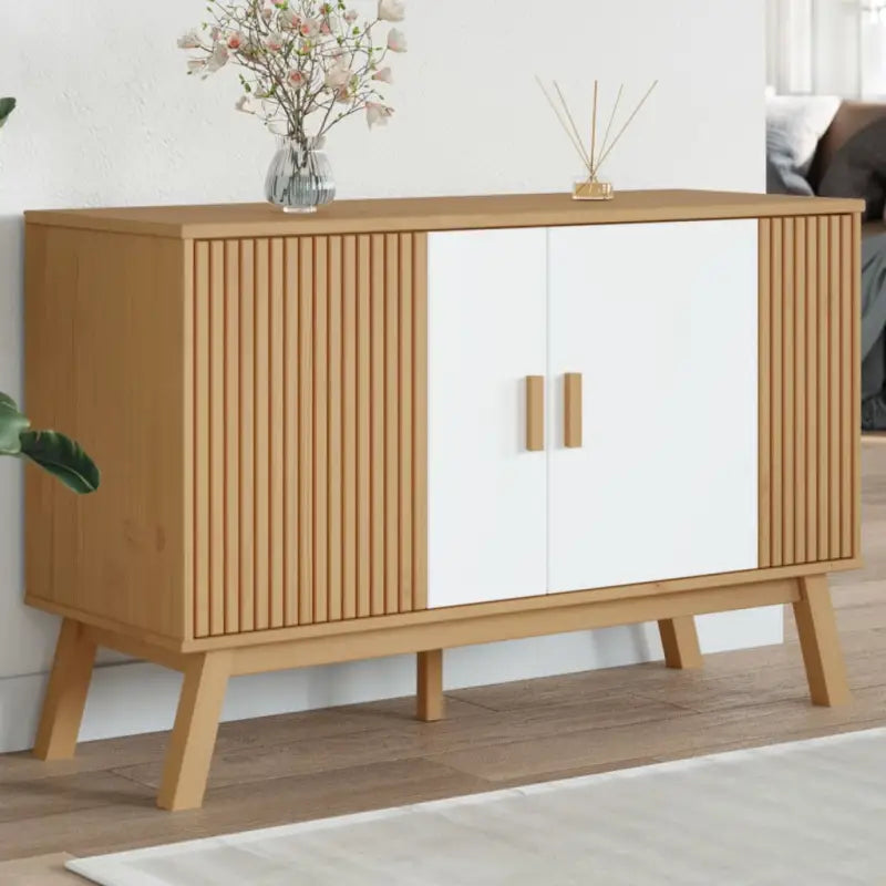 Houten dressoir met massief grenenhout en Scandinavisch design - Wit en bruin / 1 - Dressoirs & buffetkasten