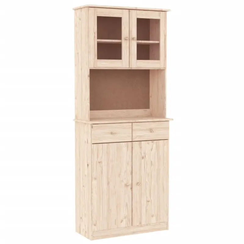 Houten hoge kast van massief grenenhout met houten knoppen - Dressoirs & buffetkasten