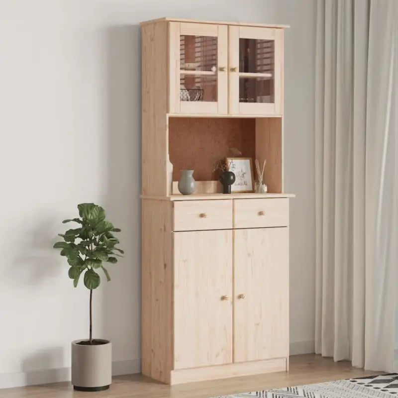 Houten hoge kast van massief grenenhout met houten knoppen - Naturel / 1 - Dressoirs & buffetkasten