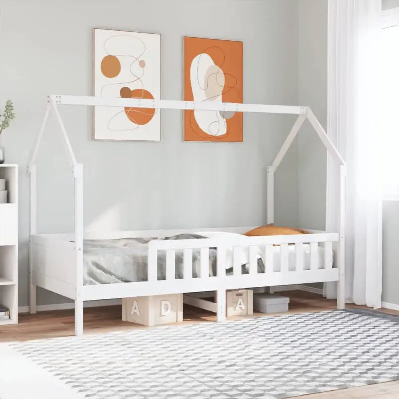Houten kinderbedframe met open dakstructuur en massief grenenhout - Wit / 90 x 190 cm - Bedden & bedframes