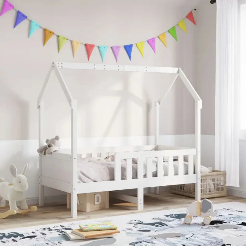 Houten kinderbedframe met open dakstructuur en massief grenenhout - Wit / 70 x 140 cm - Bedden & bedframes