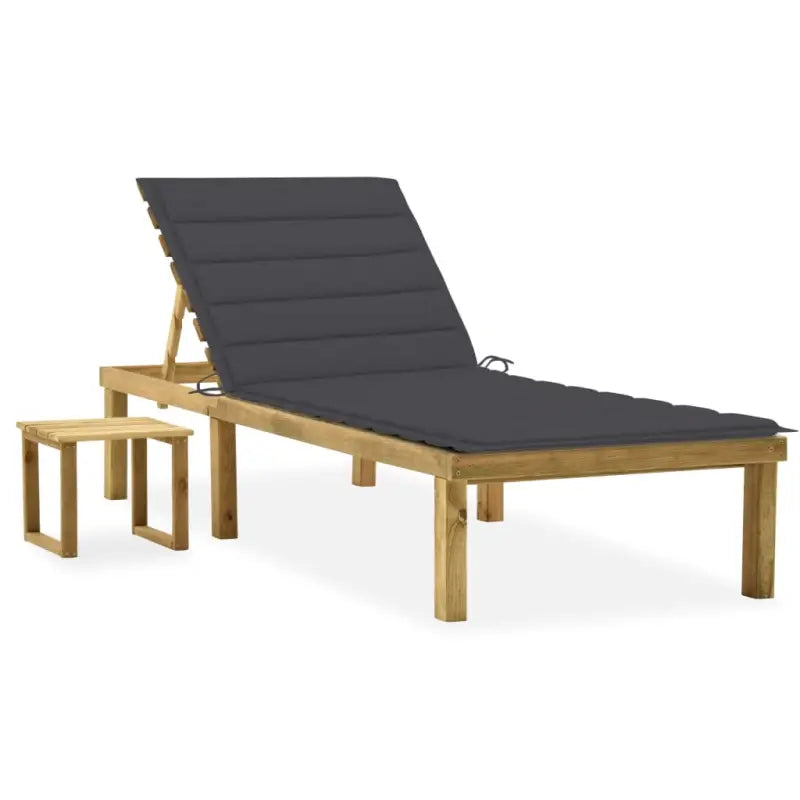 Houten Loungebed met Kussen en Tafeltje voor Buiten - Antraciet / 1 - Ligstoelen