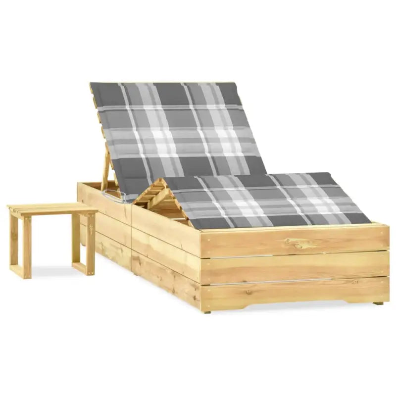 Houten Loungebed met Kussen en Tafeltje voor Buiten - Grijs ruitpatroon / 1 - Ligstoelen