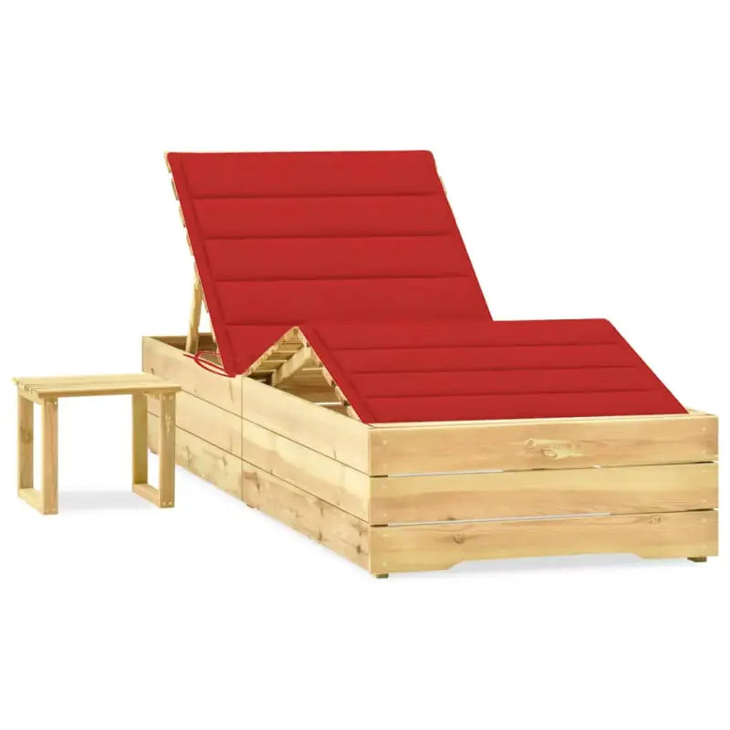 Houten Loungebed met Kussen en Tafeltje voor Buiten - Rood / 1 - Ligstoelen