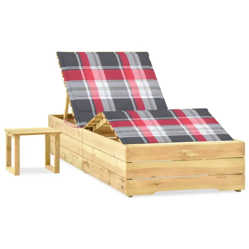 Houten Loungebed met Kussen en Tafeltje voor Buiten - Rood ruitpatroon / 1 - Ligstoelen