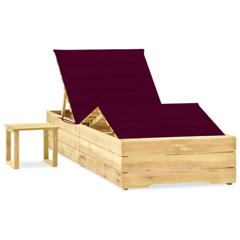 Houten Loungebed met Kussen en Tafeltje voor Buiten - Wijnrood / 1 - Ligstoelen