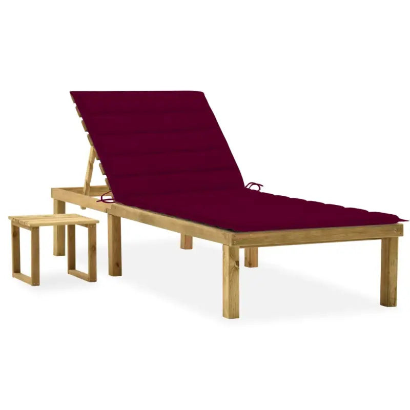 Houten Loungebed met Kussen en Tafeltje voor Buiten - Wijnrood / 1 - Ligstoelen