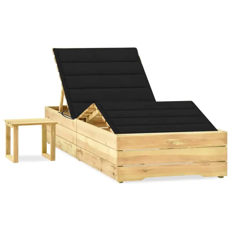 Houten Loungebed met Kussen en Tafeltje voor Buiten - Zwart / 1 - Ligstoelen