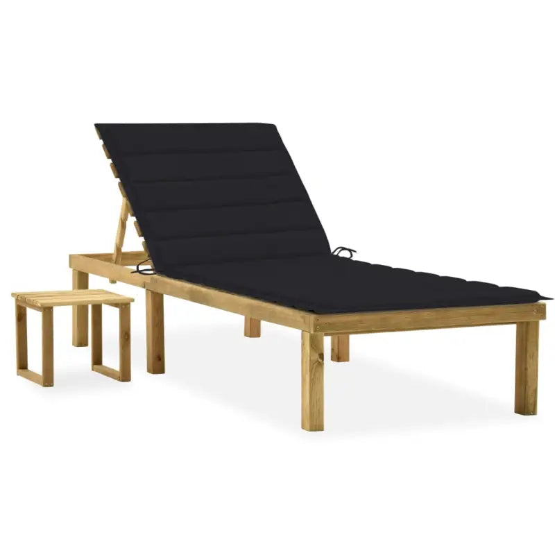 Houten Loungebed met Kussen en Tafeltje voor Buiten - Zwart / 1 - Ligstoelen