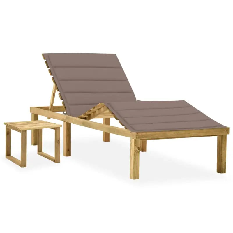 Houten loungebed met kussen en tafeltje voor een rustieke buitenruimte - Taupe / 1 - Ligstoelen