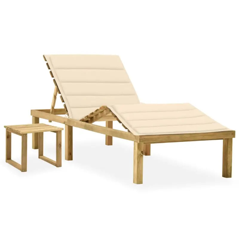 Houten loungebed met kussen en tafeltje voor een rustieke buitenruimte - Crème / 1 - Ligstoelen