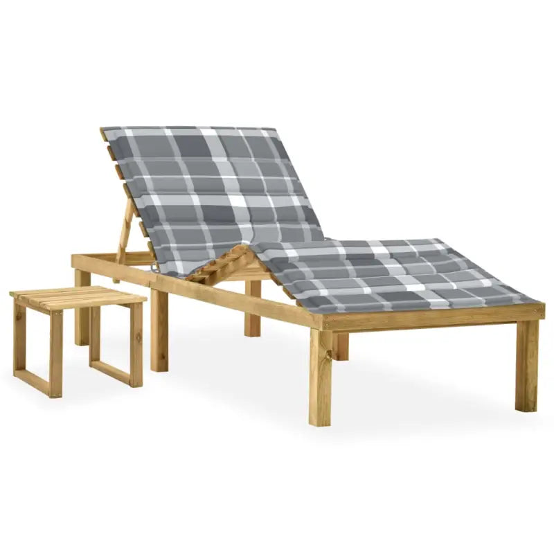 Houten loungebed met kussen en tafeltje voor een rustieke buitenruimte - Grijs ruitpatroon / 1 - Ligstoelen