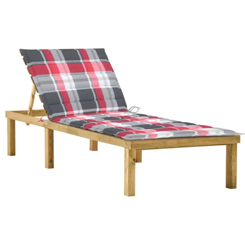 Houten loungebed met kussen voor buiten met rustieke charme - Rood ruitpatroon / 1 - Ligstoelen