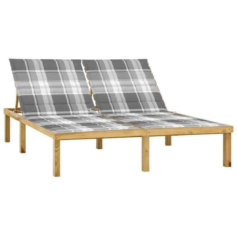 Houten loungebed met kussens voor buiten met rustieke charme - Grijs ruitpatroon / 1 - Ligstoelen