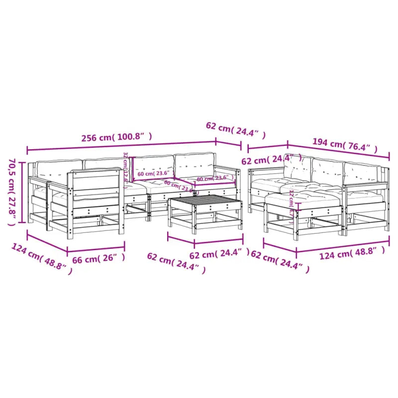 Houten loungeset met massief grenenhout en voetenbank voor tuin of terras - Tuinsets