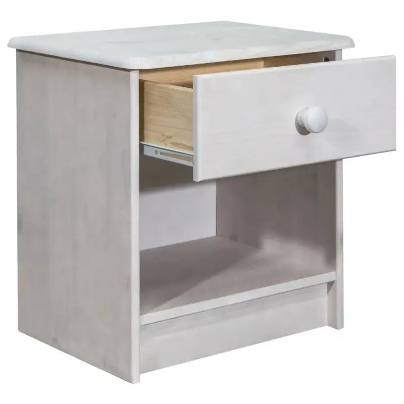 Houten nachtkastje van massief grenenhout met ronde houten knop - Wit / 1 - Nachtkastjes