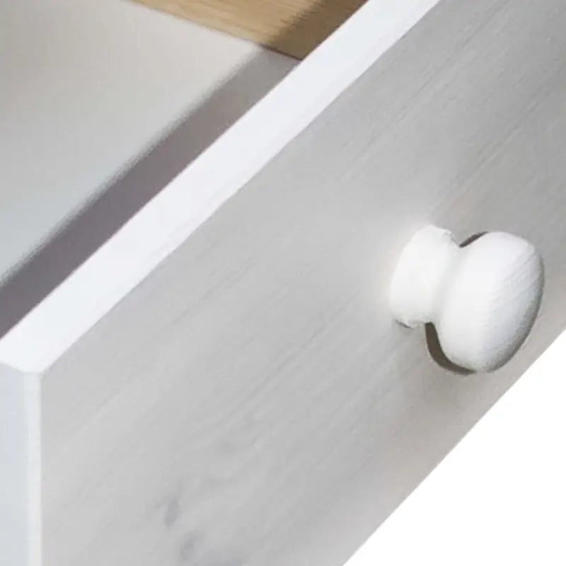 Houten nachtkastje van massief grenenhout met ronde houten knop - Wit / 1 - Nachtkastjes