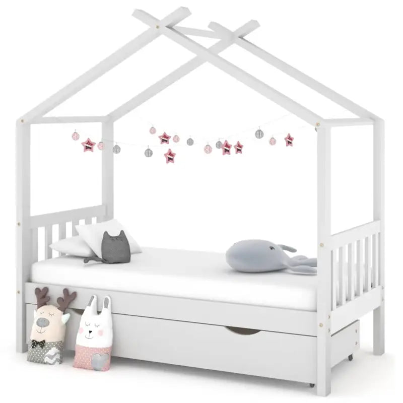 Houten peuterbed met lade in massief grenenhout met boomhut-stijl - Wit / 80 x 160 cm / 1 lade - Peuter- & kinderbedden