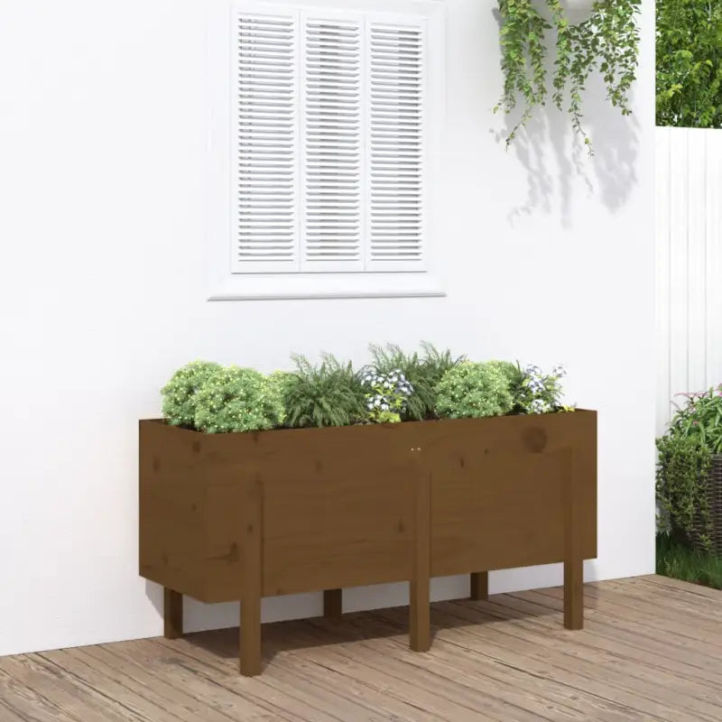Houten plantenbak van massief grenenhout voor tuin en balkon - Honingbruin grenenhout / 121 x 50 x 57 cm / 1
