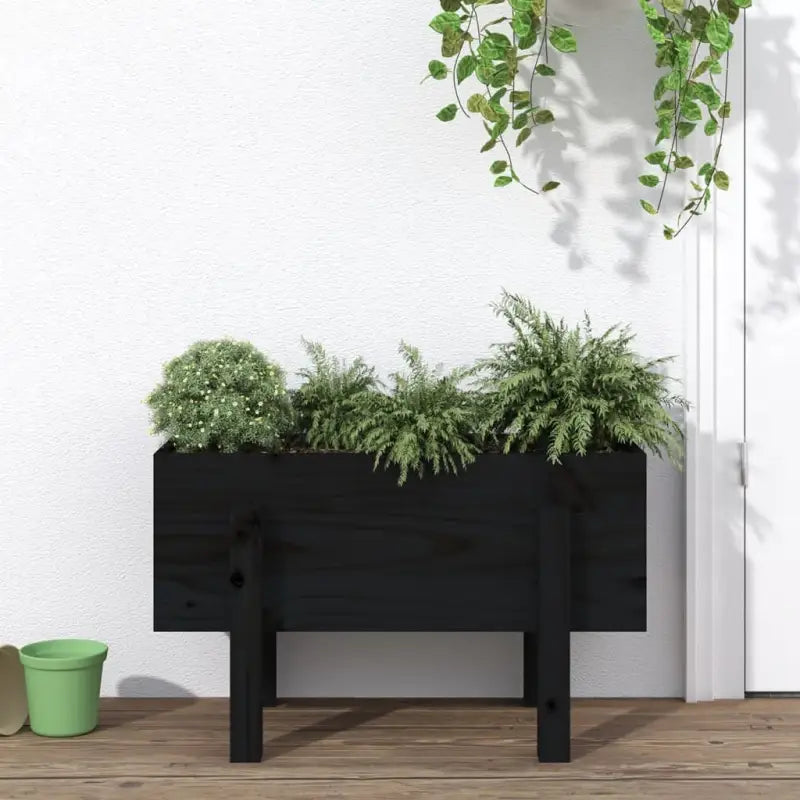 Houten plantenbak van massief grenenhout voor tuin en balkon - Zwart grenenhout / 62 x 30 x 38 cm / 1 - Bloempotten &