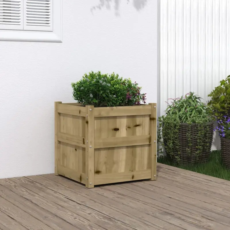 Houten plantenbakken van massief grenenhout voor tuin en balkon decoratie - Naturel geïmpregneerd / 1 - Bloempotten &