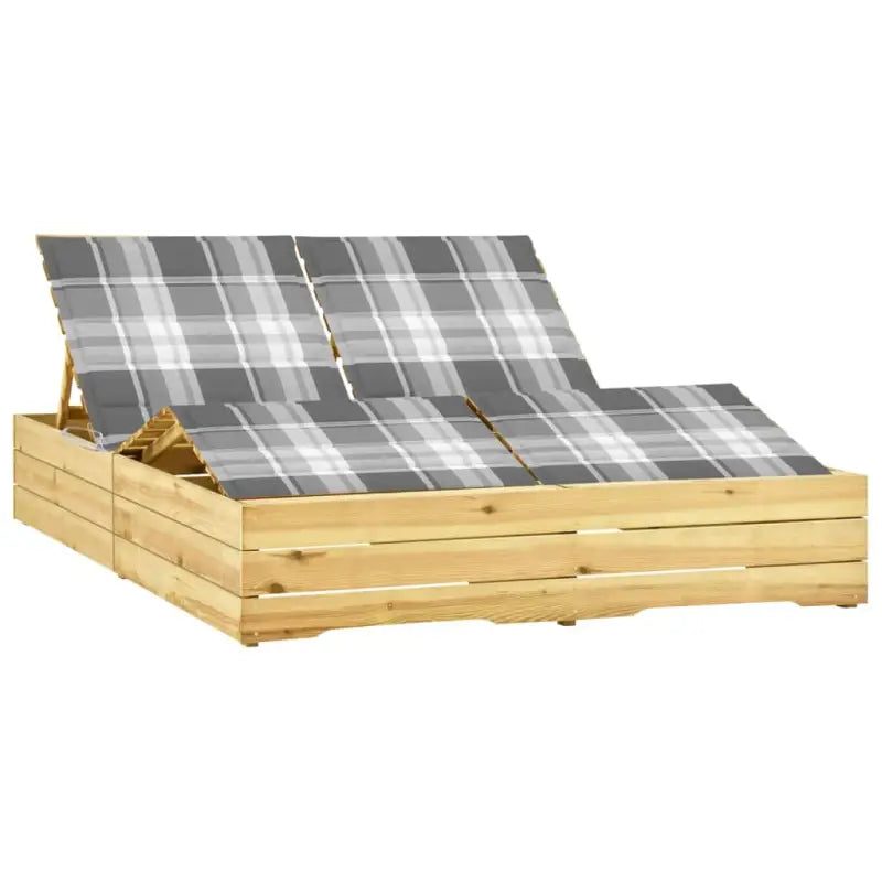 Houten tuinbed met kussens voor rustieke buitenstijl - Grijs ruitpatroon / 1 - Ligstoelen