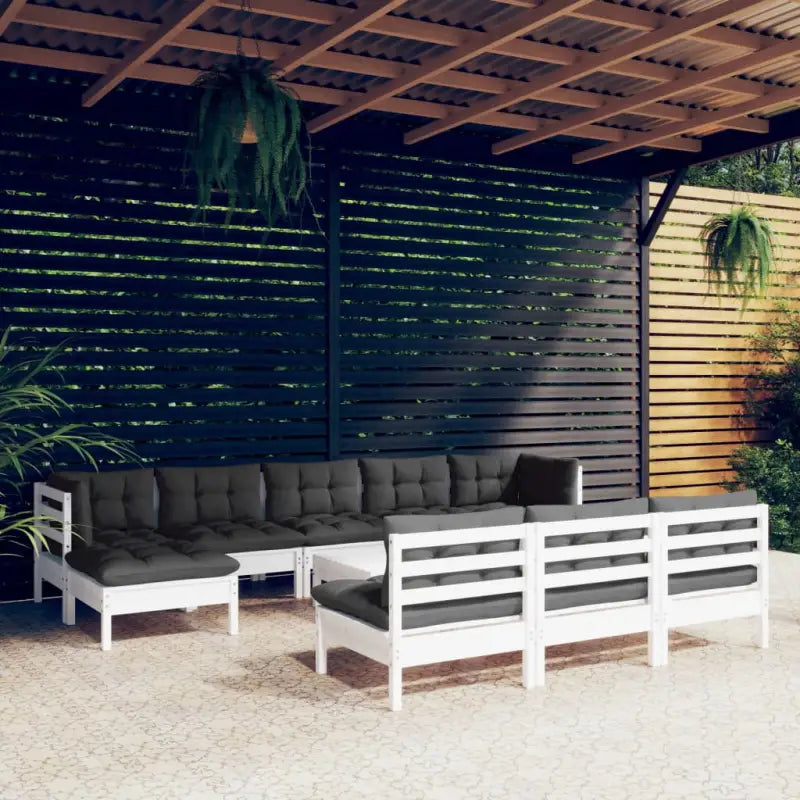 Houten tuinmeubelset met massief grenenhout en comfortabele kussens - Wit - Tuinsets