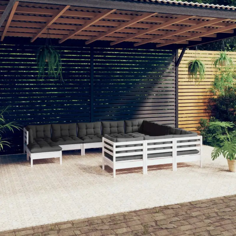 Houten tuinmeubelset met massief grenenhout en comfortabele rug en zijkussen - Wit - Tuinsets