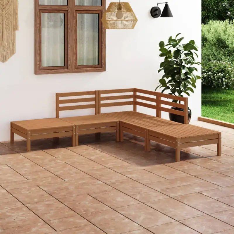 Houten tuinset met voetenbank en tafel van massief grenenhout - Honingbruin - Tuinsets