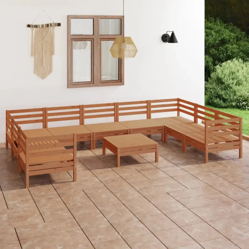 Houten tuinset van massief grenenhout met tafel en voetenbank - Honingbruin - Tuinsets