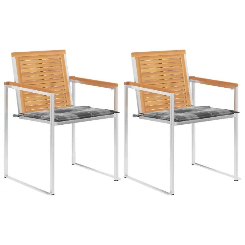 Houten tuinstoelen van massief teakhout met roestvrij staal elementen - Grijs ruitpatroon / 2 - Tuinstoelen