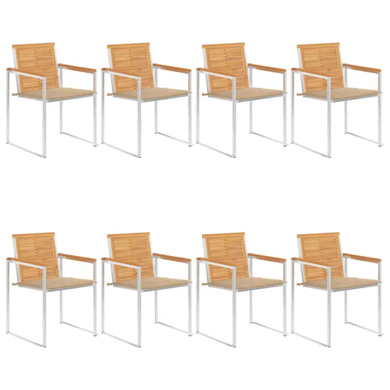 Houten tuinstoelen van massief teakhout met roestvrij staal elementen - Beige / 8 - Tuinstoelen
