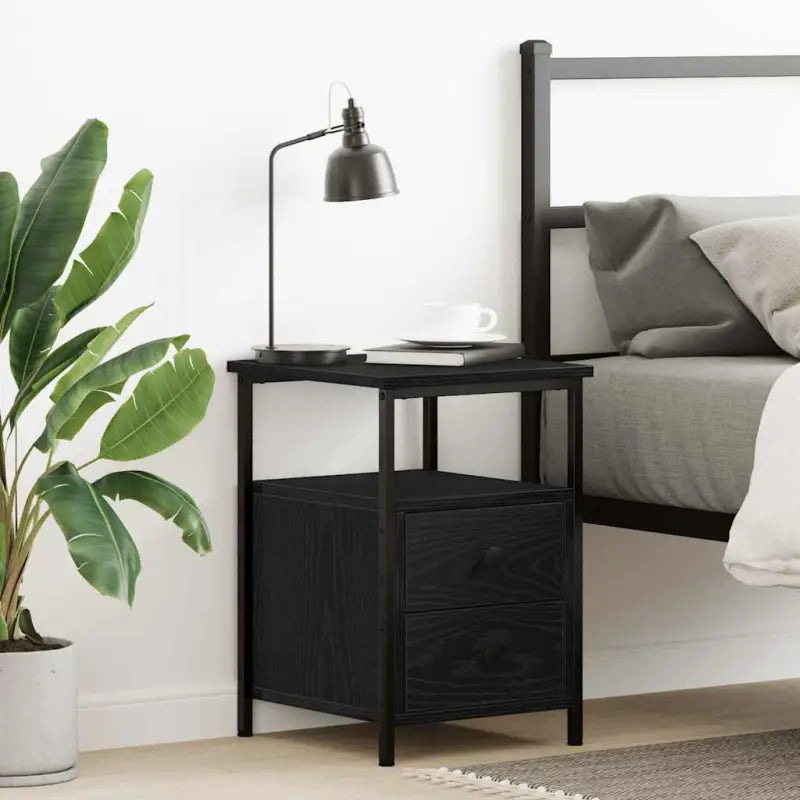 Industriëel nachtkastje met bewerkt hout en verstelbare poten - Zwart eiken / 1 - Nachtkastjes