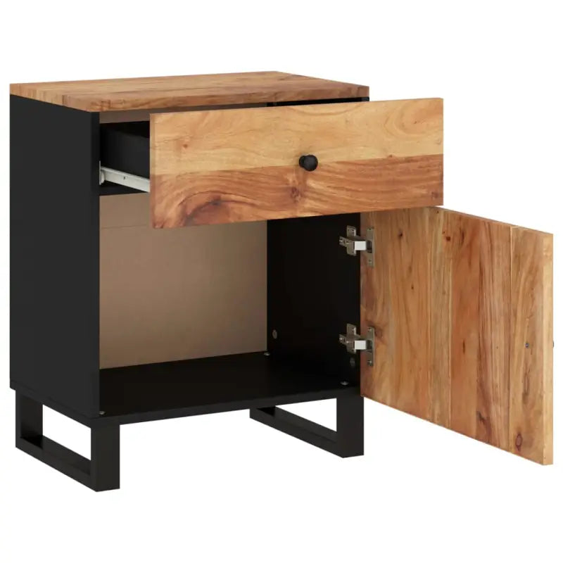 Industriel nachtkastje van massief acaciahout met metalen poten - Nachtkastjes