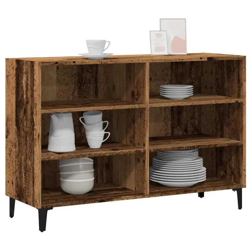 Industriële dressoir van bewerkt hout met metalen poten - Oud hout / 1 - Dressoirs & buffetkasten