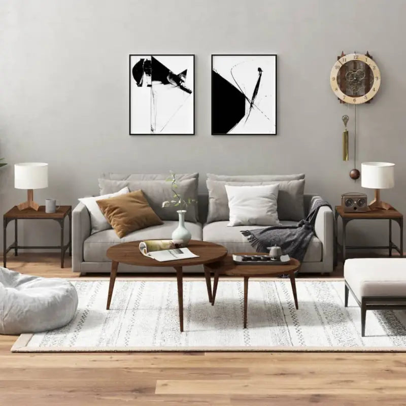 Industriële salontafel met bewerkt hout en aanpasbare poten - bruin eikenkleur / 40 x 40 x 35 cm / 2 - Salontafels