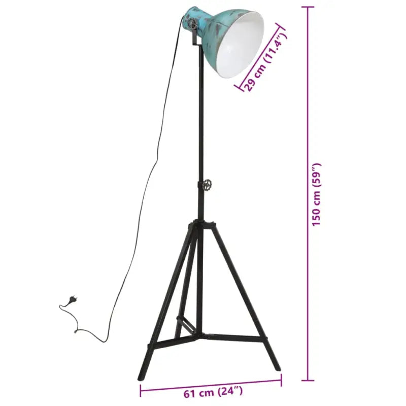 Industriële vloerlamp met verweerd blauw E27 fitting - Lampen