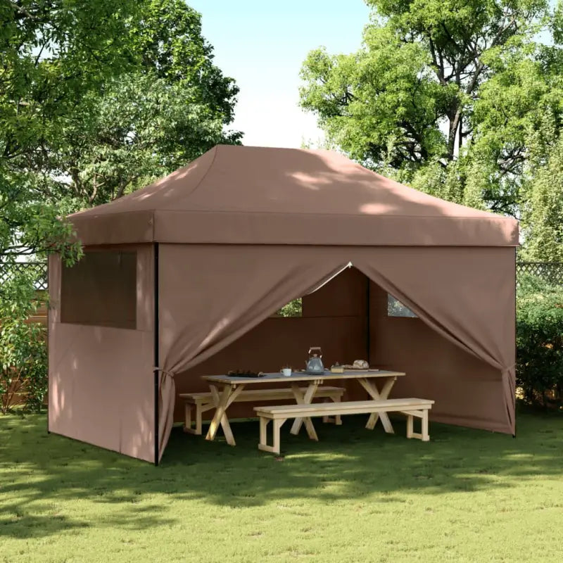 Inklapbare partytent met gepoedercoat staal voor buitenactiviteiten - Bruin / 1 / met 4 zijwanden - Partytenten &