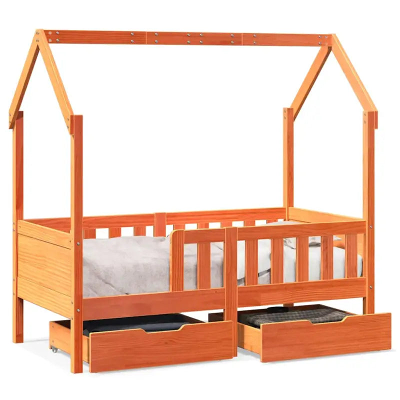 Kinderbed met huisje in massief grenenhout en open dakstructuur - Bedden & bedframes
