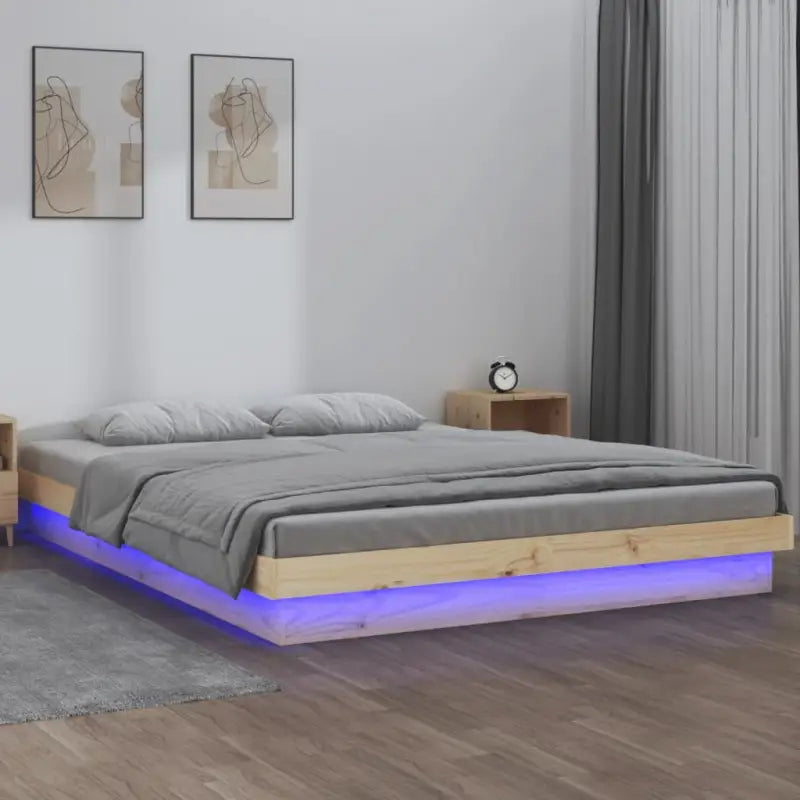 Klassiek bedframe van massief grenenhout met kleurrijke LED’s - Naturel / 120 x 190 cm - Bedden & bedframes