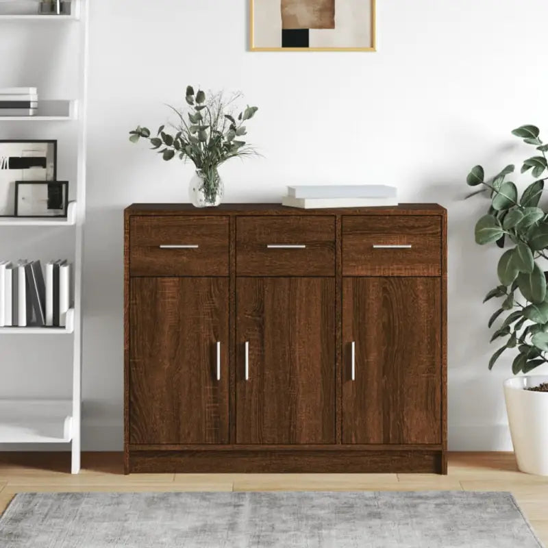 Klassiek dressoir in bewerkt hout met hoogglans wit afwerking - bruin eikenkleur / 1 - Dressoirs & buffetkasten