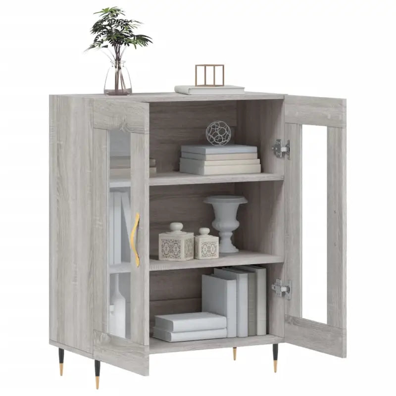 Klassiek Dressoir met Glas in Bewerkt Hout Grijs Sonoma Conducto - Dressoirs & buffetkasten