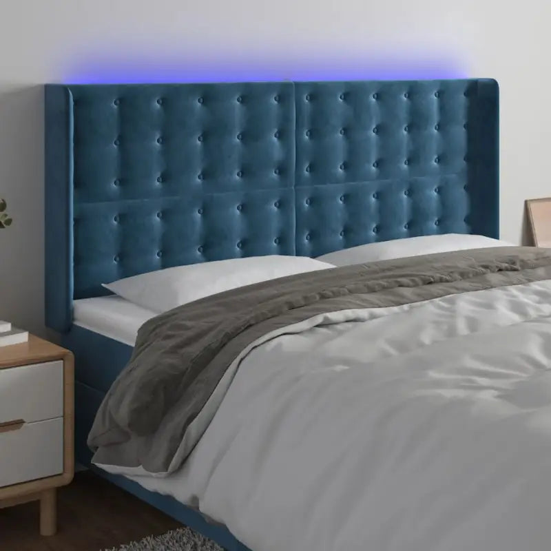 Klassiek LED Hoofdbord voor een Modern Slaapkamergevoel - Donkerblauw / 163 x 16 x 118/128 cm / 1 - Hoofdborden
