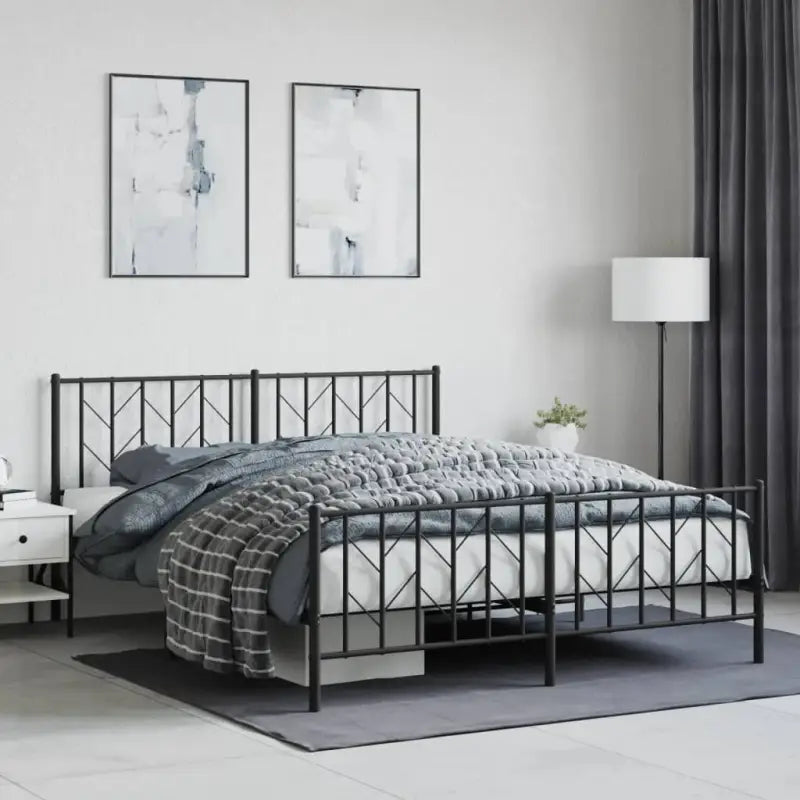 Klassiek metaal bedframe met metalen latten en extra opbergruimte - Zwart / 160 x 200 cm / met hoofdbord & voetbord